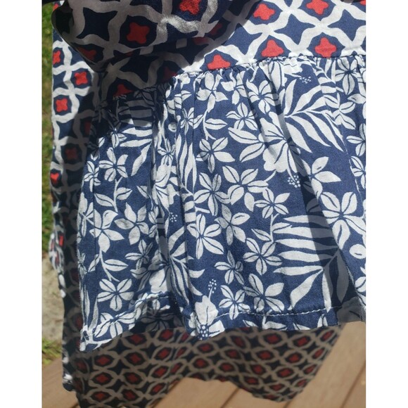 Tommy Bahama Geo Floral Tunic Blouse Cotton Split Neck Medium Tie Tassels Blue - Picture 6 of 16